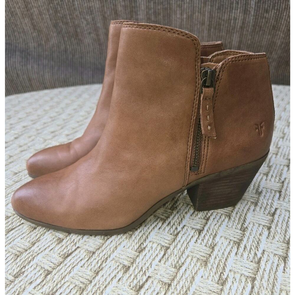 Frye Womens Ankle Boots Judith Double Zip Leather Brown Cognac Booties Size 8.5
